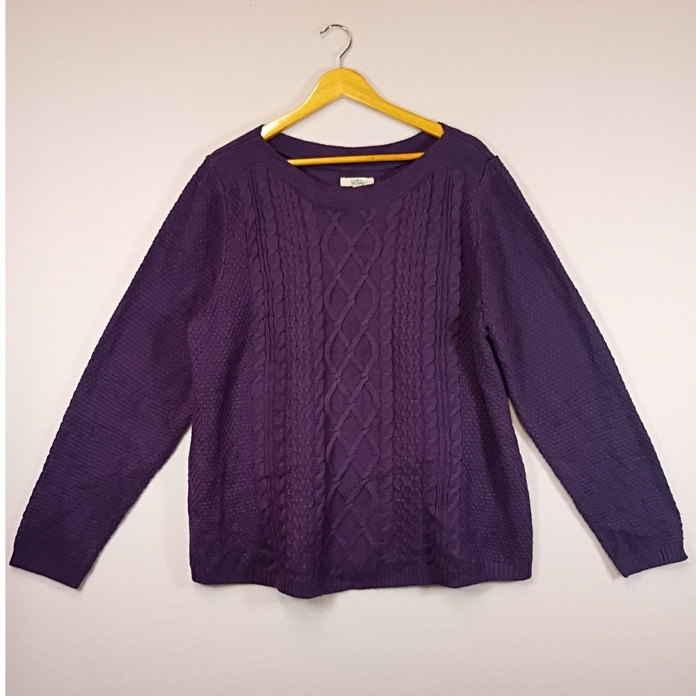 Cozy Classic Croft & Barrow Womens XXL Purple Cable Knit Scoop Neck Sweater